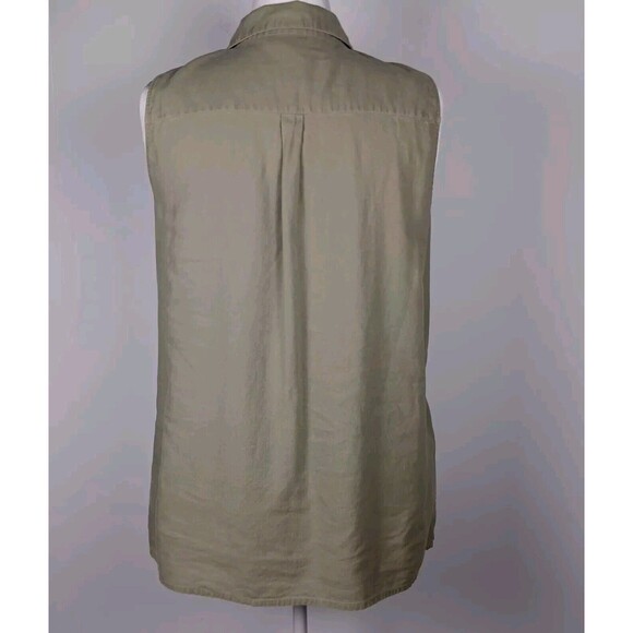 Dana Buchman Women's XXL Linen Blend Sleeveless Blouse Pockets Olive Casual Soft - Picture 6 of 8